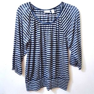 Chico's Connie Top Blue Combo Striped Jersey Knit 3/4 Sleeve 8